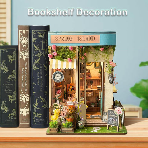 Book Nook Kit - DIY Miniature Dollhouse Booknook Kit with Light, Bookend Bookshelf Decor for Adults, Gifts for Family