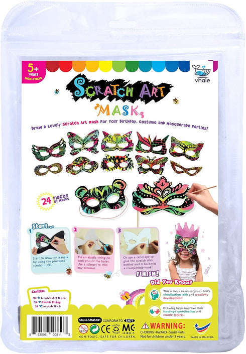 24 Sets Superhero Masks Rainbow Scratch Paper Art - Creative Classroom Arts and Crafts for Kids, Fun Party Favors