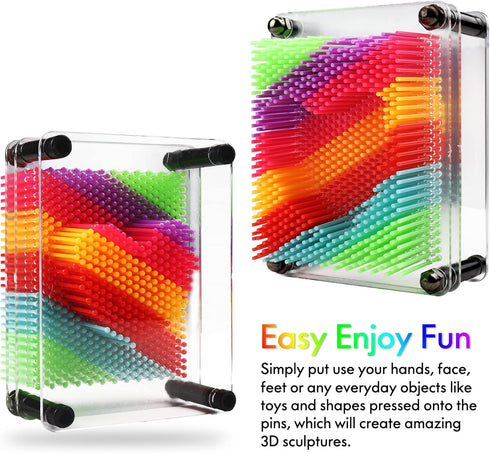 3D Pin Art Toy, Unique Metal 3D Pin Art Board Impression Toy for Kids, Size 3.75” X 5” (Rainbow, Plastic)