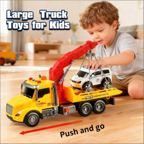 DWIRCTOYS 3 4 5 6 7 Toddler Boy Toys,Tow Truck Toy for Year Old Boys,FrictionPowered Rescue Tow Truck with Lights