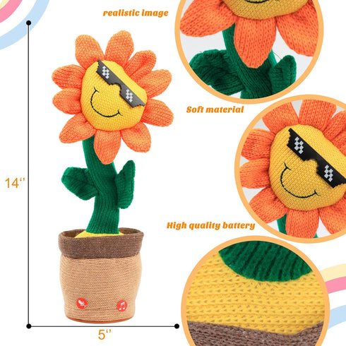 Kids,13.5 Easfan Dancing Sunflower Singing Talking Shaking Glowing Interactive Toy Repeats What You Say Electric Cute
