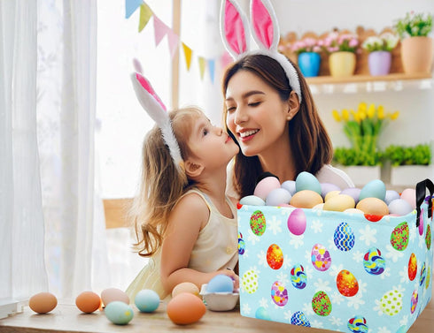 Large Personalized Easter Baskets for Kids Teen Boys - Empty Fabric Egg Hunting Baskets for Baby Girl (Blue Creative