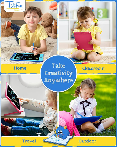 TEKFUN 2 Pack LCD Writing Tablet for Kids, 8.5 Inch Blue+Pink Doodle Board with Lanyard, Educational Toddler Toys