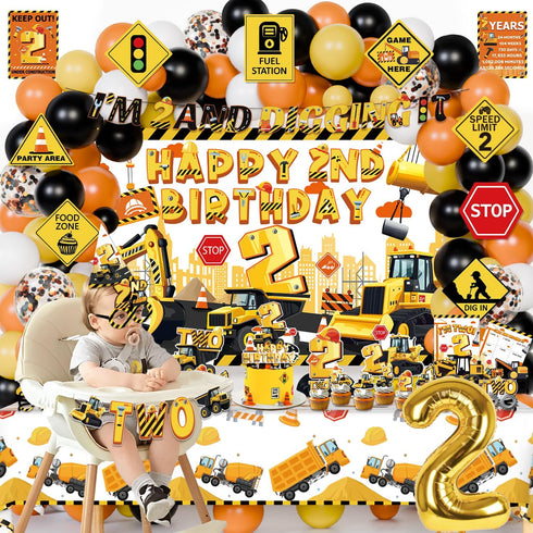 2 128Pcs 2nd Mpanwen Construction Party Decorations for Year Old Boy, Truck Construction Birthday Party Supplies
