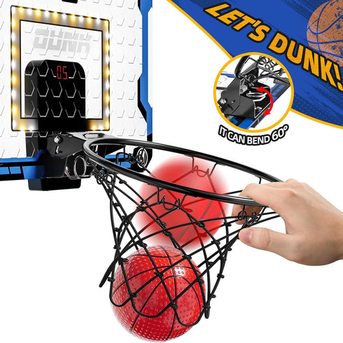 Indoor Basketball Hoop for Kids - Over The Door Mini Hoops with LED Light, Scoreboard & 4 Balls, Gifts for Ages 5-12