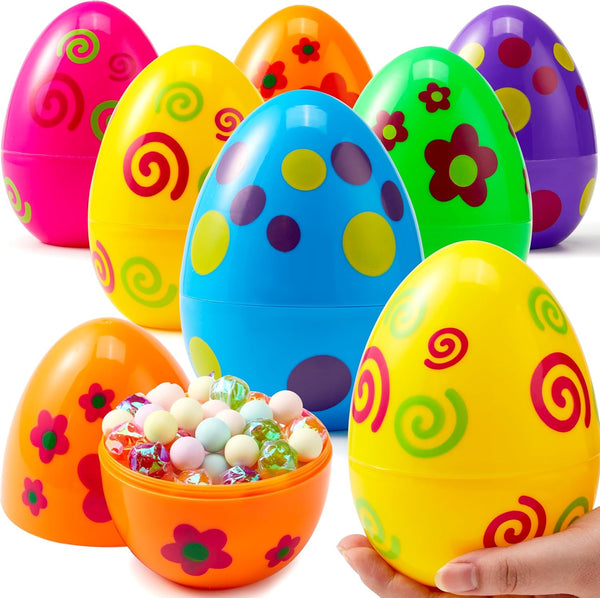JOYIN 6 Pcs Large Printed Easter Eggs, 6 Inches Jumbo Plastic Eggs