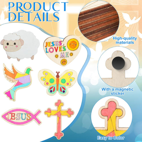Blueweenly 60 Pack Jesus Wood Religious Craft Kit Magnets Vacation Bible Sunday School DIY Coloring Wooden Religious