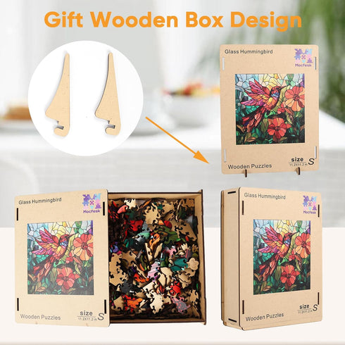 Hummingbird 200 11.2 11.2 Mocfesk Stained Glass Wooden Puzzles, Colorful Bird & Floral Wooden Jigsaw Puzzles for Adults