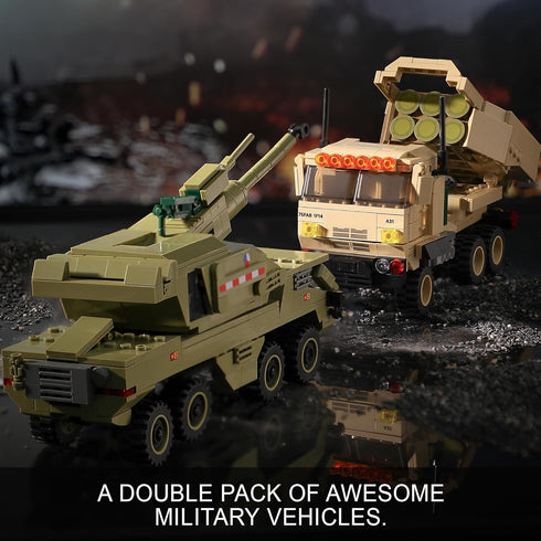 JOYCOLI Sets 2 M2 8-14 Military Vehicles Building Compatible with Lego, Includes Army Armored Trucks Toy Models