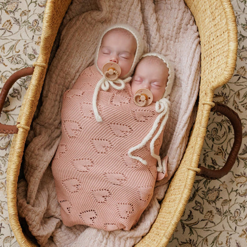 100% Heirloom Knit Heart Swaddling Blanket for Girls - Luxury Cotton Baby Blanket - Soft Warm Swaddle Receiving Crib