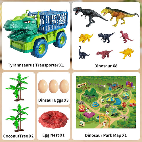 3-5 8 Set TEMI Dinosaur Truck Toys for Kids Years, Tyrannosaurus Transport Car Carrier Truck with Dinosaur Figures