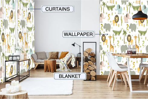 52W 84H Inch MESHELLY Baby Boy Safari Animal Curtains X Rod Pocket Kids Room Decor Woodland Jungle Cartoon Lion