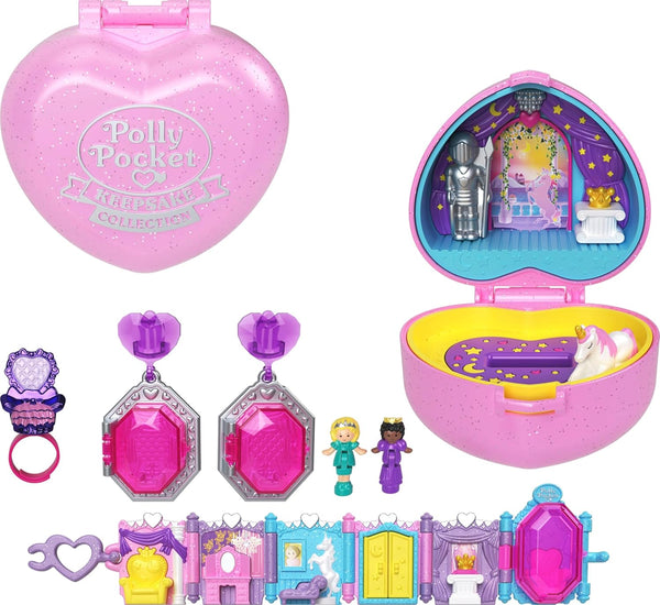 Polly Pocket Collector Compact with 2 Dolls, Royal Ball Jewelry Accessories Set, Collectible Toy with Unicorn Castle
