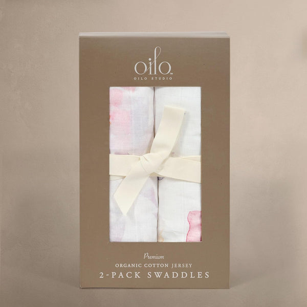 Oilo Premium Jersey Swaddle Blanket Set, Breathable Organic Cotton 4-Way Stretch Jersey,