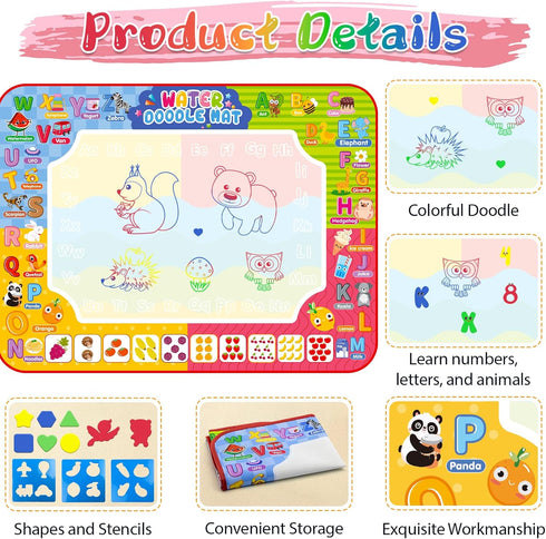 Diteryy 32 24 Inch 3 4 5 6 7 8 Water Doodle Mat x Kids Water Painting Writing Drawing Mat Toy,Mess Free Coloring Extra