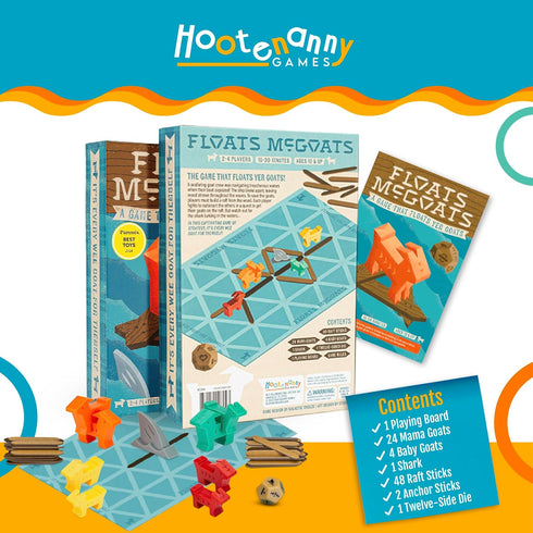 2-4 10+ Hootenanny Games Floats McGoats Board Game | Build a Raft & Save Your Goats | Perfect for Family Games |