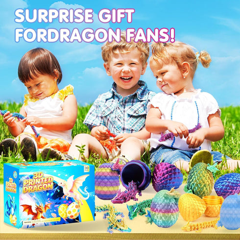 Apear1 30PCS 3D Printed Dragon Eggs with Dragon Inside, Mini Animals Party Favors for Kids, Flexible Articulated