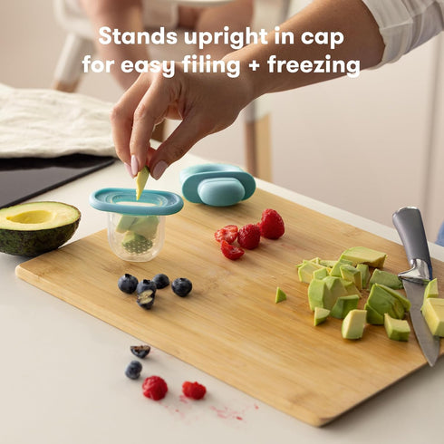 Frida Baby 3 Count Push Pop Feeder, Silicone Baby Fruit Food Feeder for Fresh + Frozen Foods, BPA Free, Blue