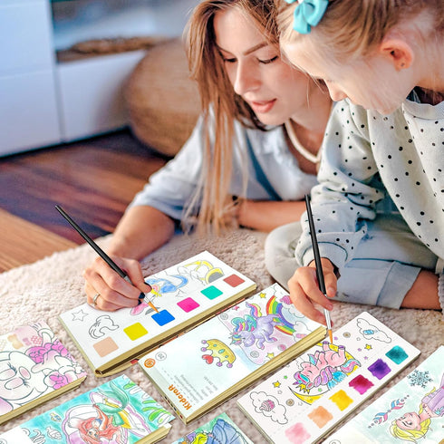 Kidcraft 2 Pack, Set 4 5 6 7 8+, Paint with Water Coloring Books for Kids - Pocket Mess Free Watercolor Painting Kit