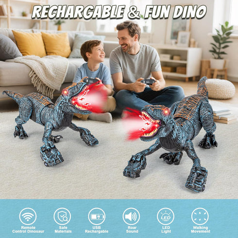 Lozadia 3-5 5-7 8-12 360 Remote Control Dinosaur Toys for Kids yr, Large T-Rex Dinosaur Toys with Swaying Head, Mist