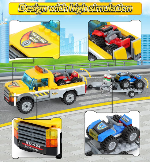 City Race Buggy Transporter Building Set, 324 PCS 3 in 1 City Service Truck Cars Building Blocks Kit