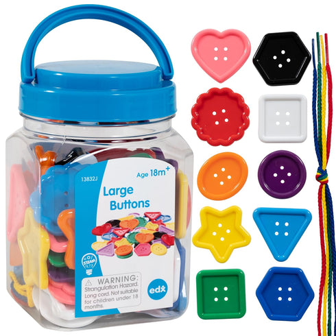 Edx Education Mini Jar Set of 60 Large Buttons | Lacing Activity for Kids | Sensory and Fine Motor Skill Development