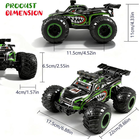 1:18, 20 2WD, 2.4 4-12 Remote Control Monster Truck for Kids: Off-Road RC Car with Headlights & Body Lights, km/h, GHz