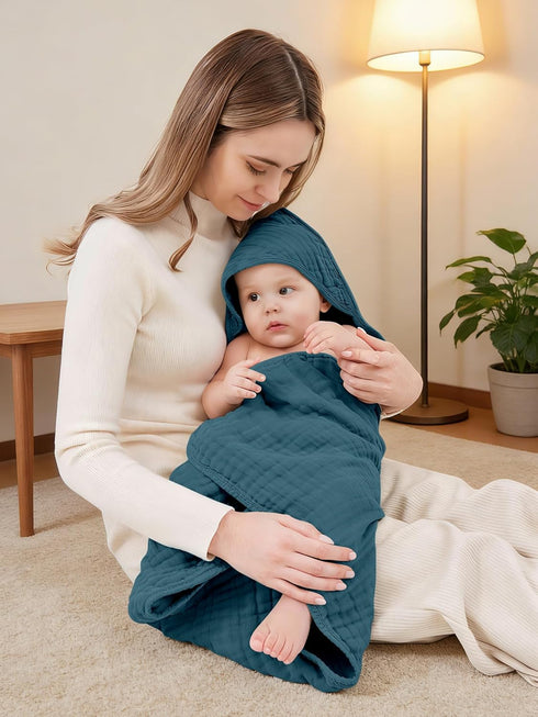 YOYOO 3 Pack 100% 32x32 Inch Muslin Hooded Baby Bath Towels - Cotton Ultra-Soft Towels for Newborns, Infants, Toddlers
