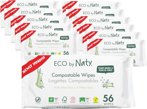 Eco by Naty Aloe Vera Baby Wipes - Plant Based, Compostable Baby and Newborn Hypoallergenic Wipes (672 Count)