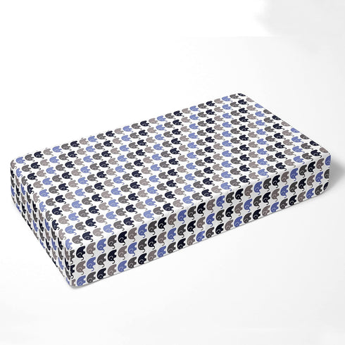 Bacati Elephant Blue, Navy, Grey - 100% Cotton Boys Universal Baby Crib or Toddler Bed Fitted Sheet