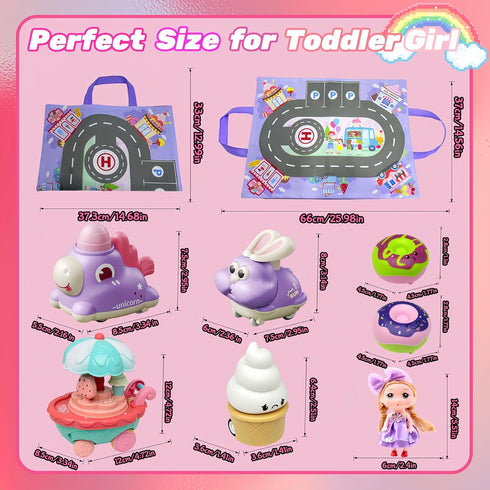 AquaArcc 2 3 4, Set 2 3 4 5 Ice Cream Car Toys for Girls Age Todder Press and Go Car Toys with Baby Doll & Playmat