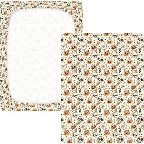 Jynexis 52x28 Halloween Pumpkin Ice Cream Print Baby Crib Sheets, Cotton Fitted Crib Sheet, Soft Breathable, Fits