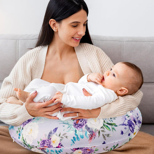 Floral Nursing Pillow Cover, Soft Breastfeeding Pillow Cover Purple, Removable Nursing Covers for Breastfeeding
