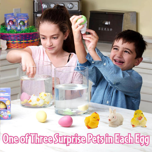 24 Pack Easter Super Grow Eggs Hatch & Grow Surprise Pets (Chick, Duck, Bunny) Egg Hunt Prizes for Kids, Non-Candy