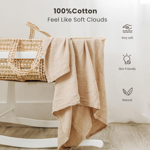 3 Pack 47 47 inches, Konssy Muslin Swaddle Blankets for Baby Girls Boys, Receiving Blanket Large x Soft Breathable