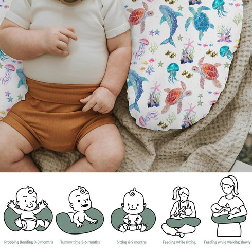 Fantasy Sea Animals Baby Nursing Pillow Covers for Boy Girl Turtle Whale Jellyfish Corals Nursery Slipcovers