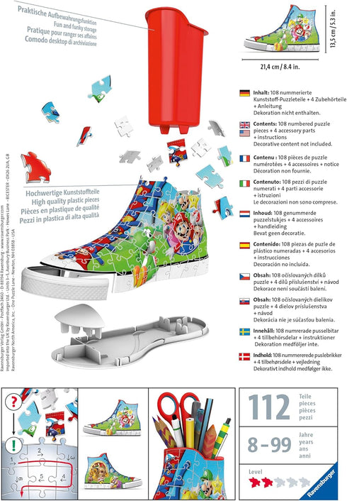Ravensburger Super Mario Brothers Shoe 3D Jigsaw Puzzle for Kids & Adults, Age 8 and Up - 108 Pieces, No Glue Required