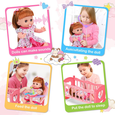 Baby Doll Toys Set, 14" Doll Toys, 25Pcs Doll Care Playset for Toddlers, Baby Gift for 3-6 Year Olds