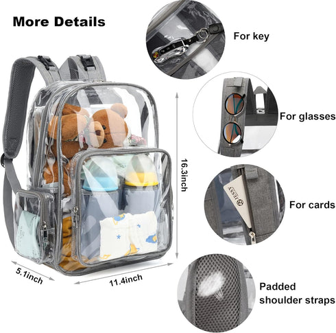 Yusudan Backpack Clear Diaper Bag for Baby Girls Boys, Mom Nappy Bags for Women (Grey)