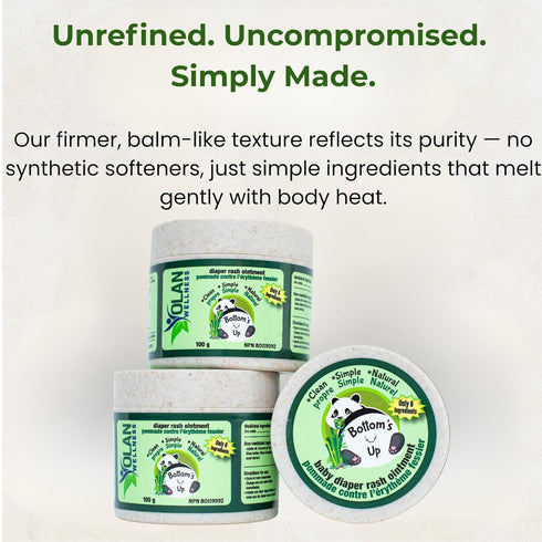 Bottoms Up Diaper Rash Ointment by Olan Wellness Thick Zinc Oxide Barrier Cream, Melts on Contact, Helps Soothe