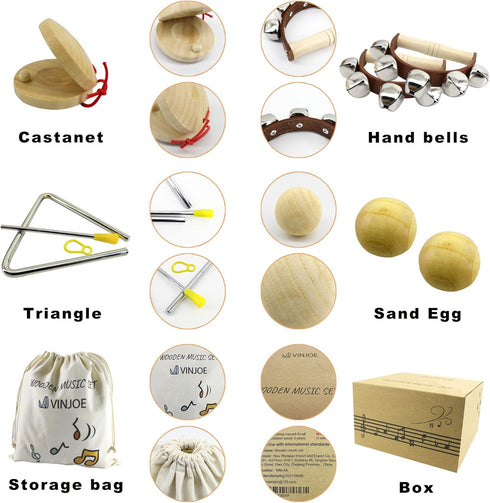 VINJOE Wooden Music Set - Kids Musical Instruments Toys, Natural Wood Percussion Instruments for Preschool