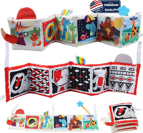 Tummy 0-3-6-12 bebe mondo High Contrast Baby Toys for Newborn, Black and White Time Mirror Toy Baby Books for Babies