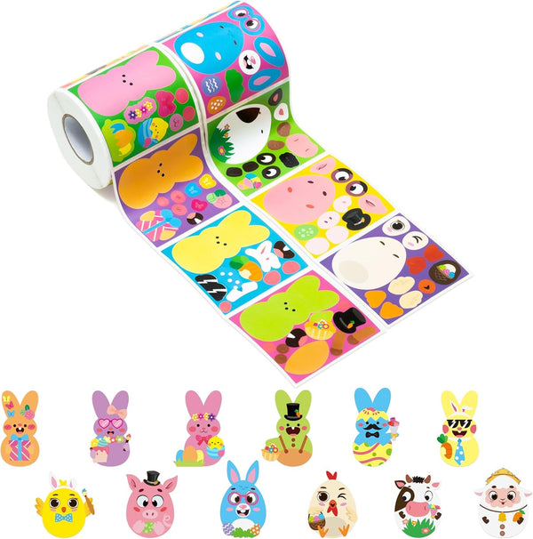 Haooryx Bunny Egg Sticker Rolls - 600Pcs Easter Rabbit Animal Egg Make