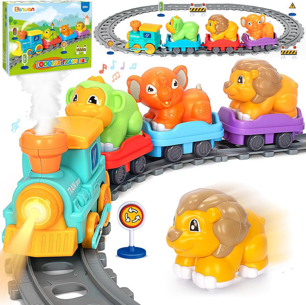Electric Train Set for Toddlers, Realistic Steam Train Toys for Kids with