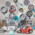 10 PCS Race Car Balloons, Hot Wheel Tire Balloons and Foil Helmet Checkered Balloons for Birthday Party