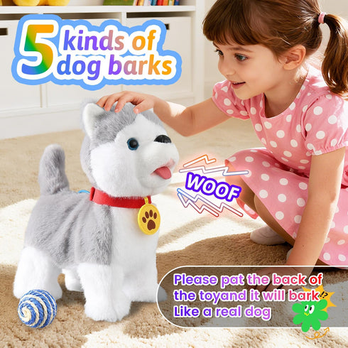 Marsjoy Husky Walking Barking Dog for Kids Interactive Musical Puppy Robot Repeats What You Say, Realistic Licking