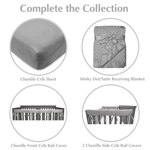 28" 52", Cozy American Baby Company Heavenly Soft Chenille Fitted Crib Sheet x Warm and Neutral Chenille Sheet, Steel