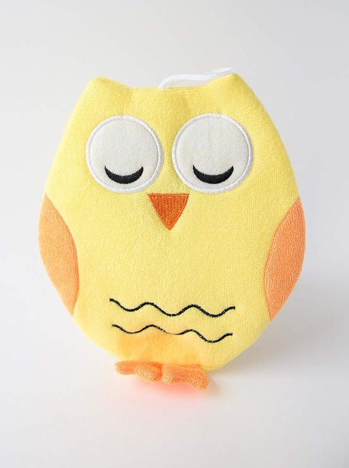 Ollie The Owl Wash Cloth, Animal Shape Cotton Mitt, Children Bath Brush, Bath Glove (Yellow Owl Bath Cloth)