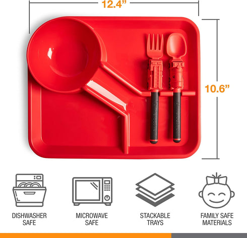Dinneractive 3PC Dining Set for Kids - Red Firefighter Dinnerware - Fire Truck Utensils - Toddler Plates - Baby Dishes