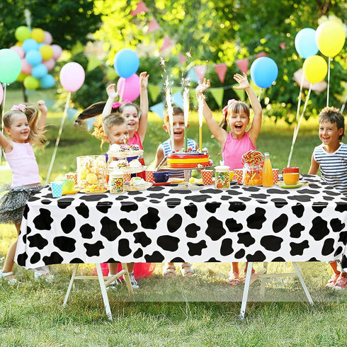 2 Pcs Cow Print Tablecloth - 87 x 51 Inches Plastic Table Cover for Farm Animal Birthday Party Supplies